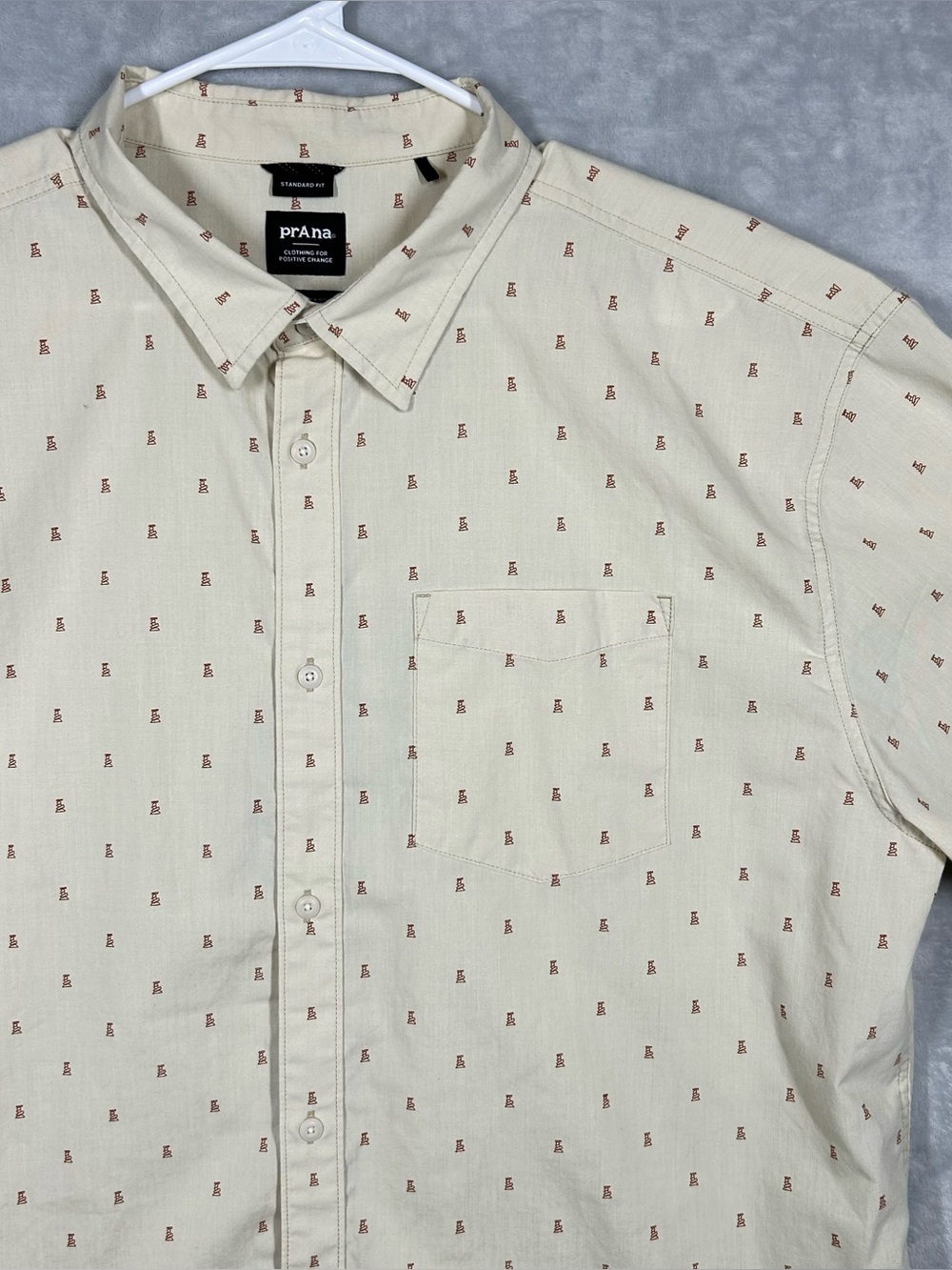 Prana Mens Tinline Shirt XXL Short Sleeve Standard Fit Rock Stack Sandstone